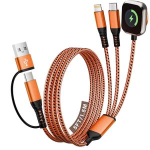 Travel Charger for iWatch & iPhone 17-8, 3 in 2 Multi Charging Cable/Cord with IP/USB C/iWatch Charger, Travel Chargers for Multiple Devices, Compatible with iWatch 11-1/iPhone/Galaxy/iPad/AirPods 5FT