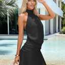 Women's Sexy Halter Backless Mini Dresses Summer Sleeveless Ruffle Hem Going Out Party Short Dress (Black, S)