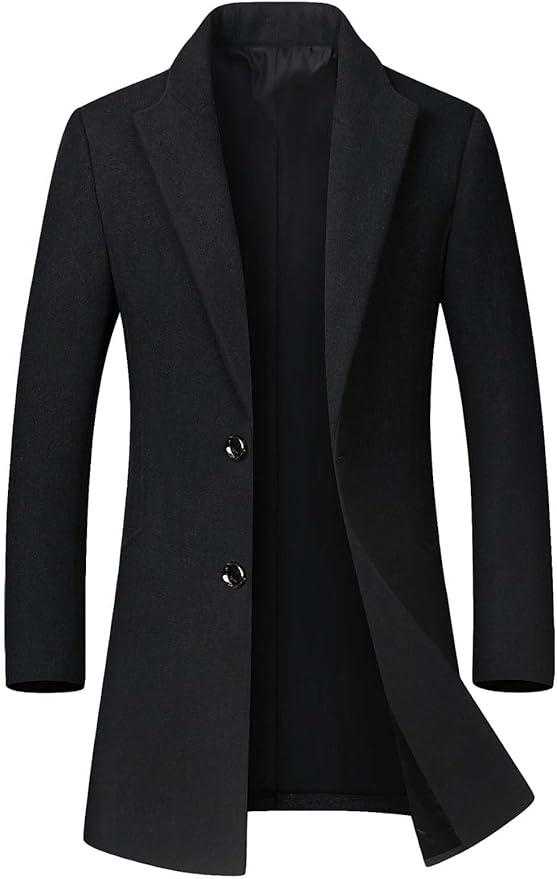 Men's Winter Coat Trench Overcoat Wool Blend Casual Single Breasted Mid-Long Pea Top Jacket (Medium, Black)