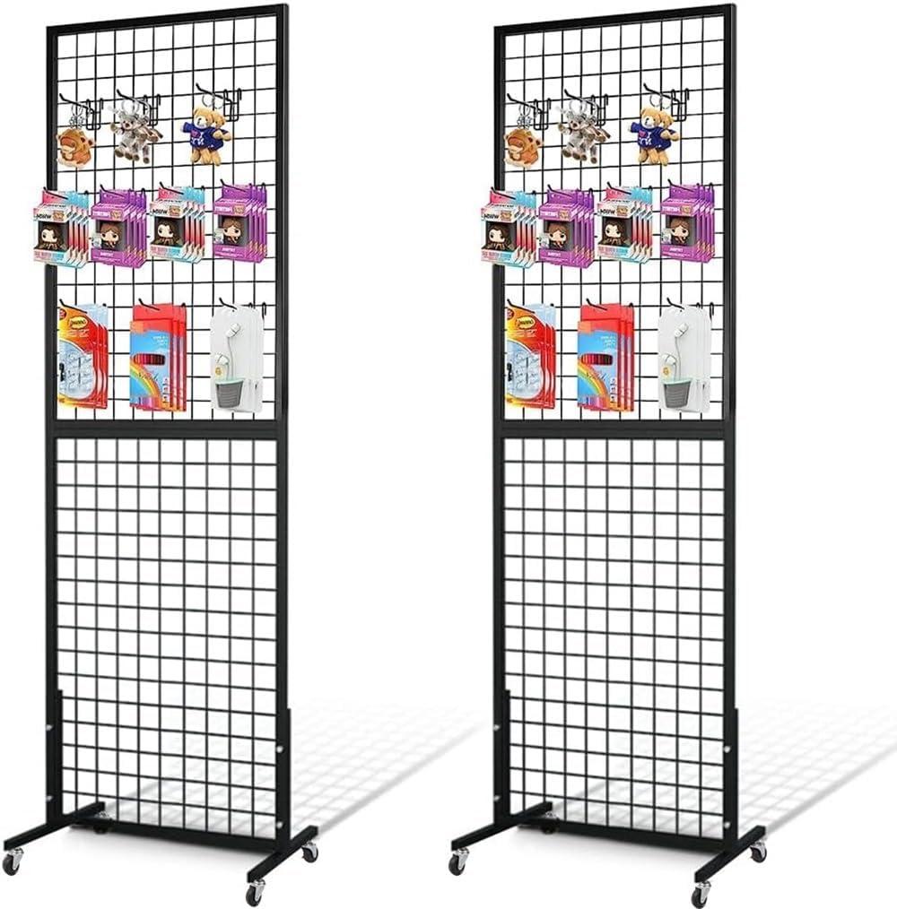 NectaCol Grid Wall Panels, 2 Packs 2'x 6' Gridwall Panels Tower with T-Base, Black Wire Grid Wall Display Rack, Craft Show Display Rack, Art Gridwall Display Stand