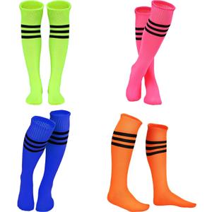 SATINIOR 4 Pairs Colorful Striped Neon Thigh High Socks Witch socks Soccer Socks for Women (One Size, Pink, Orange, Green, Blue)