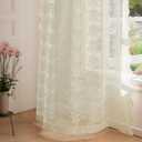 Anmao Vintage Lace Kitchen Curtains 18 Inches Long 2 Panels, Romantic Semi Sheer Floral Over Sink Lacy Cafe Curtain, Elegant Window Short Small Drapes, 55W x 18L, Ivory White