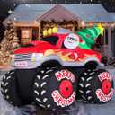 JOIEDOMI 7 FT Long Christmas Inflatable Santa Driving Truck with Christmas Tree, Blow Up Santa on Truck with Build-in LEDs for Xmas Party Decor Yard Outside Garden Holiday Decoration