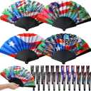 12 Pcs Puerto Rican Gifts Fabric Puerto Rico Flag Hand Fans Bulk Tropical Island Flag Backdrop Night Moon Castle Flowers Caribbean Culture Handheld Fan for Rico Party Decoration