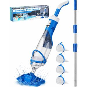 Cordless Pool Vacuum with Telescopic Pole, 18.5 GPM Powerful Suction, 1.5H Supercharge Technology, Handheld Pool Vacuum Cleaner for Above Ground/Inground Pools, Hot Tubs, Blue