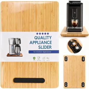 Fullin 360Appliance Slider, Bamboo Sliding Tray for Coffee Maker, Appliance Sliding for Kitchen Appliances Countertop Slides Easily from Under The Cabinet Rolling Tray with 360Rotation Rubber Wheels (9.5"W x 14"D)
