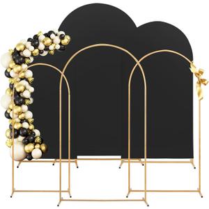 Toolterritary Set of 3 Metal Arch Backdrop Stand with Cover Set, (7.2FT, 6.6FT, 6FT Wedding Arch and Cover Set), Backdrop Arch for Party, Baby Shower, Birthday, and Graduation Ceremony