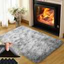 2x3 Rugs for Bedroom, Fluffy Area Rugs for Living Room, Soft Shag Kids Rug Small Carpet with 4 Non-Slip Rug Pads (Grey Tie-Dyed, 2ft x 3ft)
