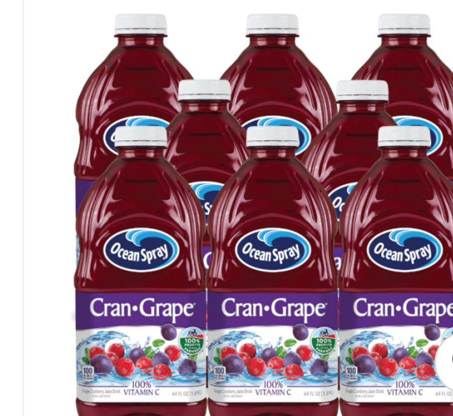 Ocean Spray Cran-Grape Juice - 64floz (1.89l) x 8 CASE, BBD 11/10/2025