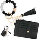 KNGITRYI Wallet Keychain Wristlet for Women,Slim RFID Credit Card Holder Purse Tassel Keychain Bangle Key Ring for Men Women (Black)