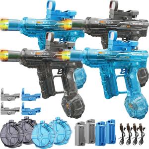 Electric Water Gun 4 Pack for Adults & Kids, Rechargeable Automatic Water Blaster with LED Lights, Long Range Powerful Squirt Gun, Leak-Proof Large Capacity, Summer Outdoor Pool Beach Toys