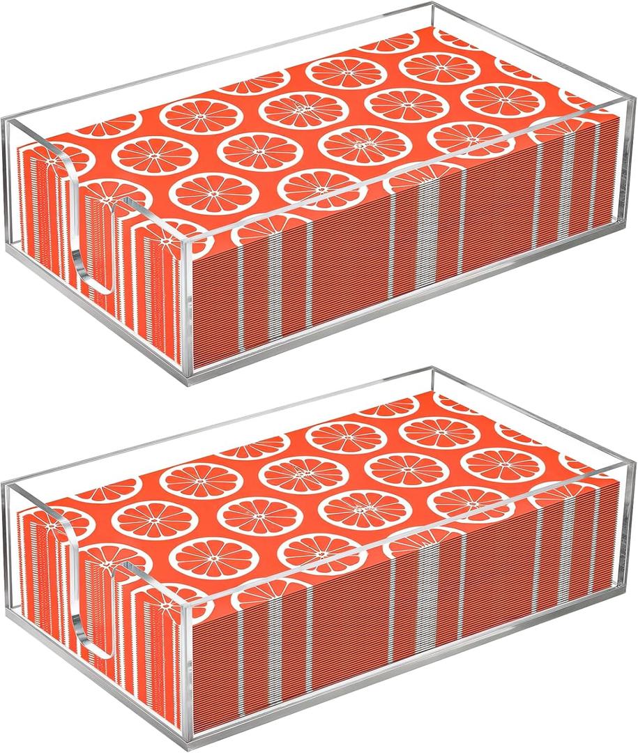 2 Pcs Acrylic Paper Towel Dispenser, 9x5.5x2.5 inch Towel Napkin Holder Hand Clear Thickness Towels Storage Tray for Bathroom Kitchen Parties Weddings Hotel Restaurant Accessories