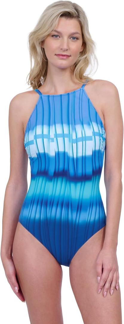 Gottex Women's Golden Hour High Neck One Piece Bathing Suit (Blue, Size 10)