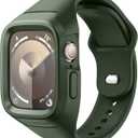 SURITCH Sport Band for Apple Watch Ultra 3/2/1 49mm & iWatch Series 9/8/7/6/5/4/SE3/SE2/SE 45mm 44mm 41mm 40mm, Soft Silicone Shockproof Rugged Protective Strap with Case for Women Men (Army Green)