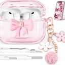 for AirPods Pro 3 Case 2025, with Safety Lock & Phone Stand for AirPods Pro 3 Generation Case Cover for Women Girly with Chain,Clear Pink