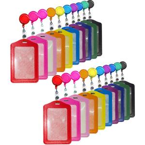 20Pcs PU Leather Business ID Credit Card Badge Holder with Retractable Badge Holder Reel Clip (Vertical Version, Mixed Colors)