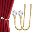 Curtain Holdback, 2pcs Wall Mounted Drapery Tiebacks with Clear Crystal Ball, Heavy Duty Metal Decorative Window Drapery Curtain Holder Curtain Hooks with Screws, Gold