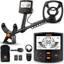 SUNPOW Metal Detector for Adults Professional - High Accuracy with 12" Waterproof Coil, 2x Backlit LCD Display, Advanced DSP Chip, 5 Modes, Adjustable Length (19"-59"), Sturdy Spiral Structure -OTMD14