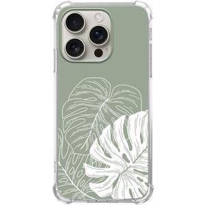 Aesthetic Green Tropical Monstera Leaf Phone Case Compatible with iPhone 16 Pro, Minimalist Line Art Palm Leaf Phone Case for iPhone 16 Pro, Cool Trendy TPU Bumper Case Cover
