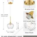 2-Pack Glass Pendant Lights Kitchen Island, 7" Modern Gold Pendant Lighting Adjustable Hanging Light Fixtures for Kitchen, Dining Room, Bathroom, Bedroom