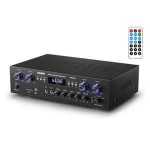 Donner Bluetooth 5.0 Stereo Audio Amplifier Receiver, 4 Channel 440W Peak Power Home Theater Stereo Receiver with USB, SD, FM, 2 Mic in Echo, RCA, LED, Speaker Selector for Studio, Home - MAMP5