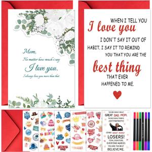 4 x TOYPOPOR Mother's Day Card, Happy Mother's Day Mom Gift, Father's Day Greeting Cards with Blank Cards, Envelopes, Stickers and Pens, Personalized Gift for Mom Dad Wife Husband from Daughter Son