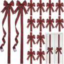 Yinkin 16 Pcs Christmas Cabinet Ribbon Bows 10 x 87 Inch Buffalo Plaid Door Ribbons and Bows Decoration Modern Christmas Decor for Xmas Holiday Kitchen Wall Home Furniture (Red, Green)