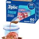 Ziploc Quart Food Storage Freezer Bags, Stand-Up Bottom, Easy to Fill, 60 Count (Packaging May Vary)