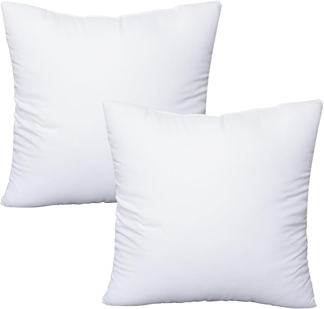 OKBA Throw Pillows Insert Set of 2, with 100% Cotton Cover, Bed and Couch - Indoor Hotel Decorative Pillows, 16x16 in White Pillows Inserts