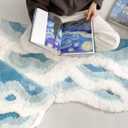 Soft Shag 3D Stereo Wave Moss Bedside Rug 20"36" Cute Navy Blue Runner Rug Non Slip Washable Bathroom Rugs Bath Mats for Bedroom Bathroom Hallway Home Decor Indoor Doormat Shower Mat