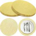 120 Pcs Gold Placemats Set 13 Inch Disposable Wedding Round Gold Foil Table Mats Bulk Metallic Mesh Pressed Table Mats for Wedding Home Decoration Church Festival Birthday Party