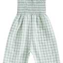 Infant Kids Summer Clothes Toddler Baby Girl Romper Jumpsuit Overall Pants Plaid Sleeveless Ruffle Halter One Piece Outfit (Green)