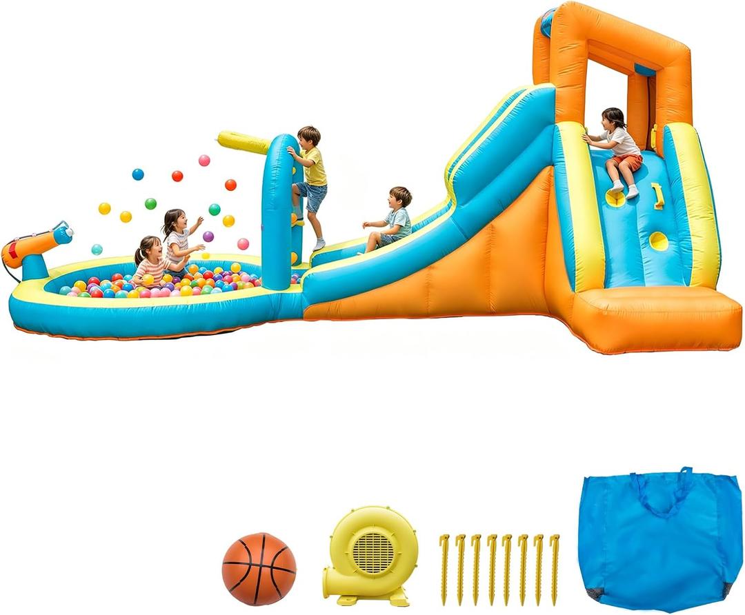 Easy Setup Bounce House with Water Slide, Large Inflatable Bounce House, Thick Durable Material,Perfect for Backyard Parties, Summer Water Play & Birthday Events，Ideal for Kids,Toddlers