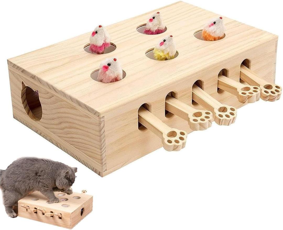 Cat Enrichment Toys For Indoor Cats, w-hack a mole Game Cat Puzzle Toy, Safe Fun Box Paws Scratcher, Interactive Box Catch Mice Game For Cat Playing Scratching Bite