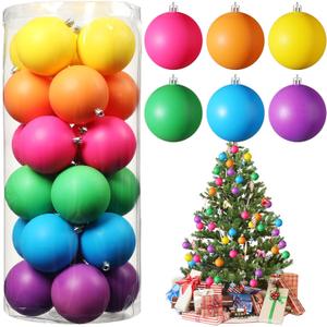 Simgoing Christmas Ball Ornaments Neon Color Christmas Tree Decorations Xmas Tree Decor Colored Shatterproof Baubles Plastic Holiday Hanging Balls for Xmas Party(24 Pcs,1.18 Inch)