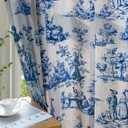 Blue Toile Curtains for Living Room 63 Inch Length 2 Panels Set Linen Toile de Jouy French Country Vintage Victorian Window Curtain Drapes for Bedroom Grommet