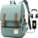 Vintage Laptop Backpack for Women Men, School College Backpack with USB Charging Port & Headphone Jack, Fashion Backpack Fits 15.6 inch Notebook - Green-Function Update