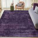 9x12 Deep Purple Eggplant Abstract Area Rug Living Room Boho Ombre Washable,Graphite Purple/Plum/Violet/Dusty, 9' x 12' (Rectangular)