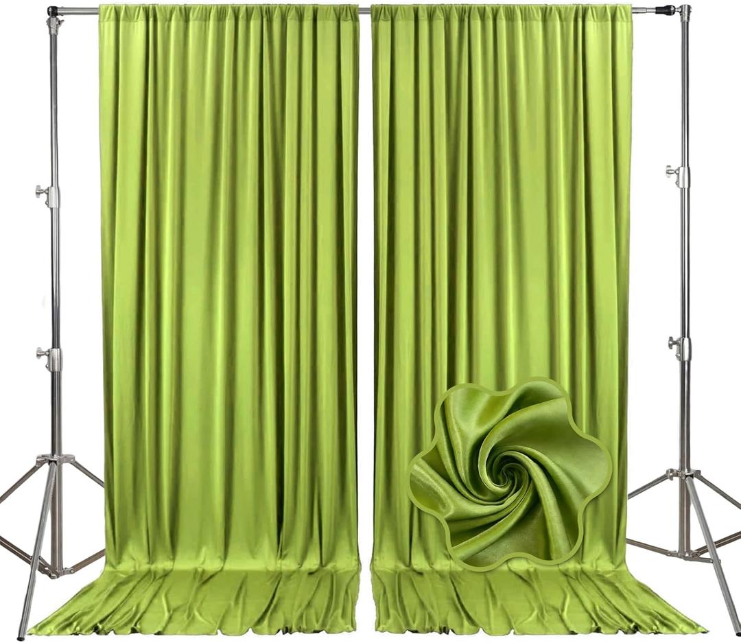 10ft x 10ft Olive Green Backdrop Curtains for Parties, Fabric Satin Background Curtain with Rod Pockets for Weddings, Birthday, Baby Shower, Photography, Graduation Party Backdrop Drapes, 2 Panels