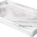 White Marble Bathroom Counter Tray - Ceramic Perfume Organizer and Jewelry Dish for Vanity Dresser (11" x 6.3" x 1")