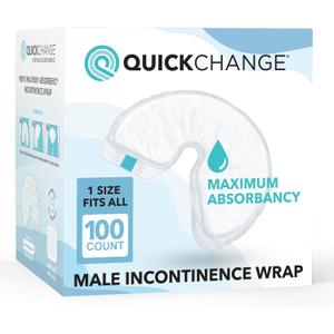 QuickChange Men's Incontinence Wrap, Maximum Absorbency Catheter Alternative for Males with Reduced Mobility | 17 Ounce Capacity, Adjustable Size, 100-Count