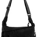Women's Nylon Hobo Crescent Crossbody Bag, Multi-Pocket Sling Bag, Half Moon Shoulder Purse (Black)