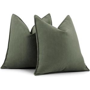 ZWJD Army Green Pillow Covers 18x18 Set of 2 Chenille Throw Pillow Covers with Elegant Design Soft and Luxurious Decorative Throw Pillows for Couch, Bed, and Home Decor