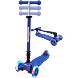 ChromeWheels Foldable Scooters for Kids, Deluxe Kick Scooter 4 Adjustable Height 132lbs Weight Limit 3 Wheel, Lean to Steer LED Light Up Wheels, Best Gifts for Girls Boys Age 3-12 Year Old (# Blue)