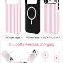 Jusy Magnetic Striped Phone Case for iPhone 16 Pro,Pink and White | Compatible with MagSafe, Cute Aesthetic Striped Design, TPU and PC Protective Shockproof Cover