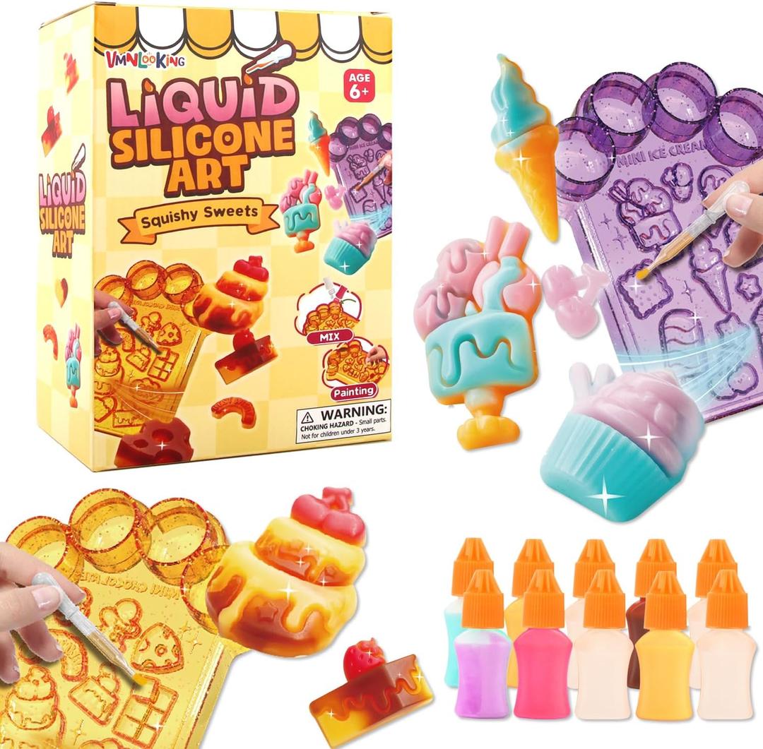 VMNlooking Make Your Own Mini Desserts Squishy Art Toys, 20 Silicone Squishy Making Kit for Kids with Cake Ice Cream Craft Kits, Art Activities for Girls Ages 6-12 Boys, Great Gifts for Girls