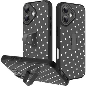 KANGHAR Compatible with iPhone 16 Case Black Dot Pattern Cute Wristband Stand Phone Cover for Women Girls Men Shockproof Slim Protective Cover Phone 16 6.1 Inch