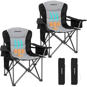 KingCamp Oversized Camping Folding Chair, Heavy Duty 450 LBS with Lumbar Support, Padded seat with Cup Holder&Cooler Bag, Ideal for Camp, Fishing, Sports Event, Backyard, Patio, Lawn, Large, 2 Pack
