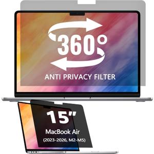 360 Privacy Screen Protector for MacBook Air 15 inch (2023-2026, M2-M5), Privacy Screen Filter Compatible with MacBook Air 15.3 inch, Anti-Spy/Anti Fingerprint/Anti Blue Light/Anti Glare