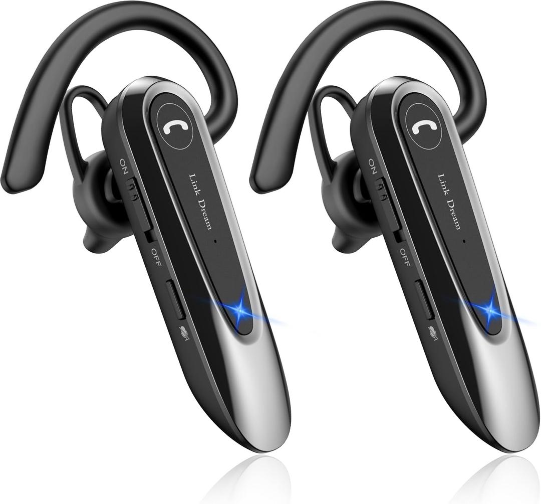 Link Dream Bluetooth Earpiece Wireless CVC8.0 Headset for Cell Phone Dual Mic Noise Canceling Handsfree Phone Earpiece with Mute 20Hrs Talk Time 180 Day for iPhone Android Home Office Driving 2 Pack